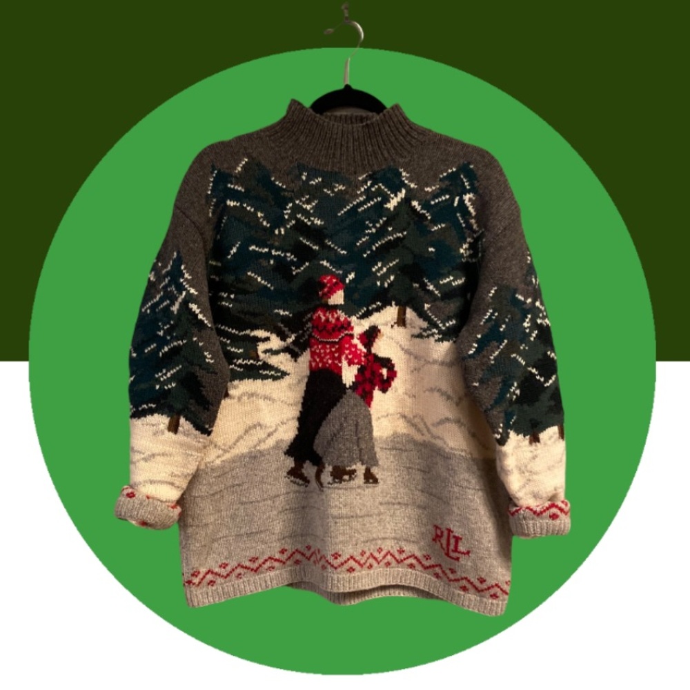 Ralph Lauren Rrl Vintage Ice Skating Sweater, Size La… Gem